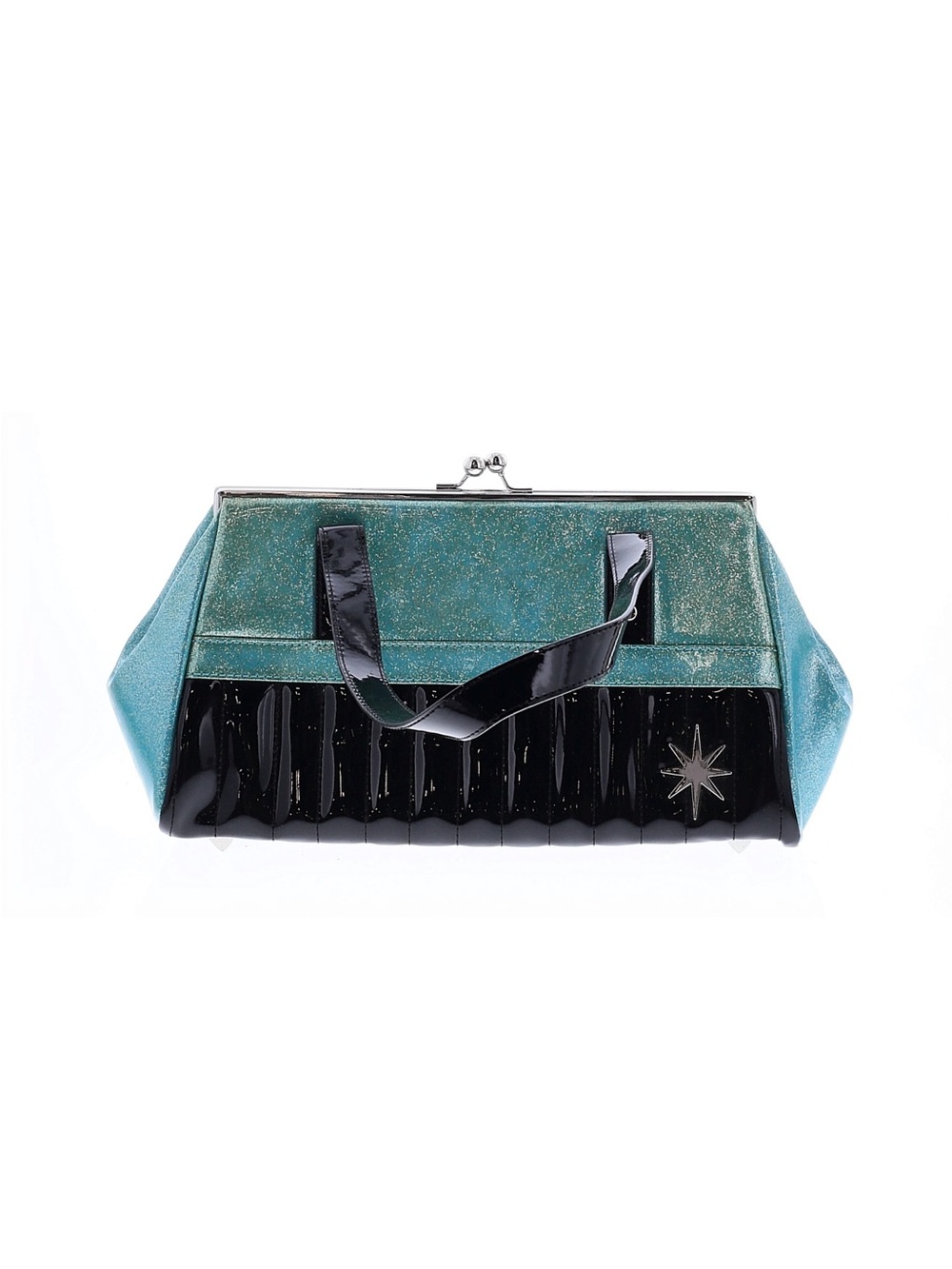 Teal and Black Glitter Frame-Top Women’s Handbag